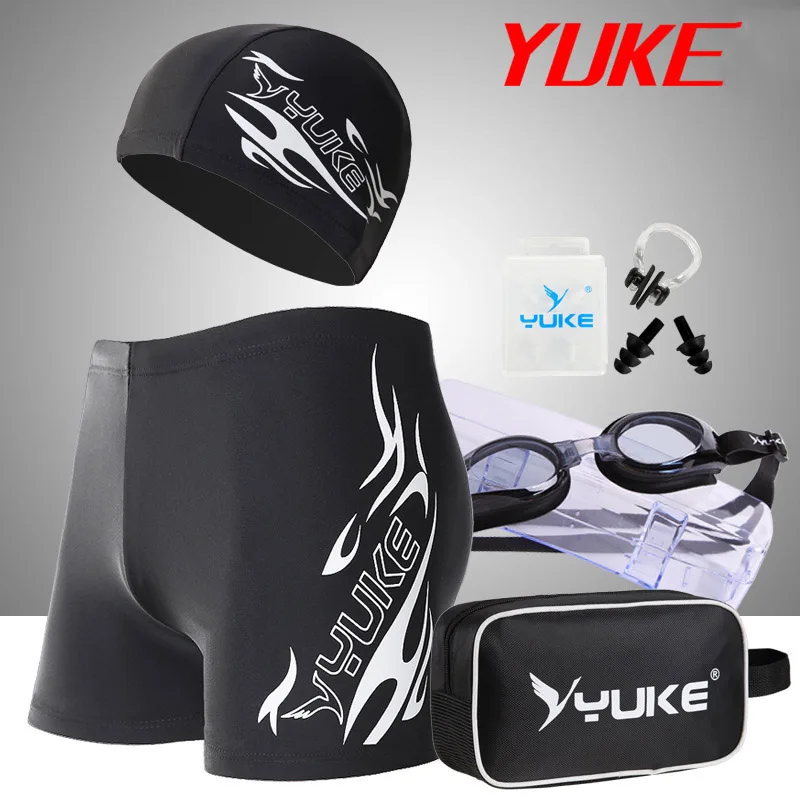 White YUKE мужской принт Панама, пляжная одежда комфортная для взрослых быстрый сухой купальник Плавательные Очки Кепка набор трусов шляпа очки спа купальный костюм - Цвет: White