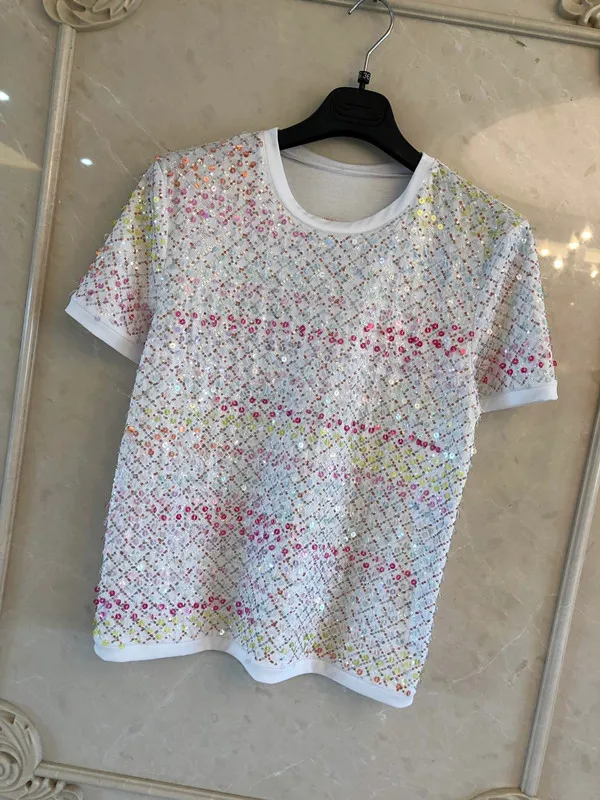 

2019 woman lady beading short sleeve O neck blouse shirts tops