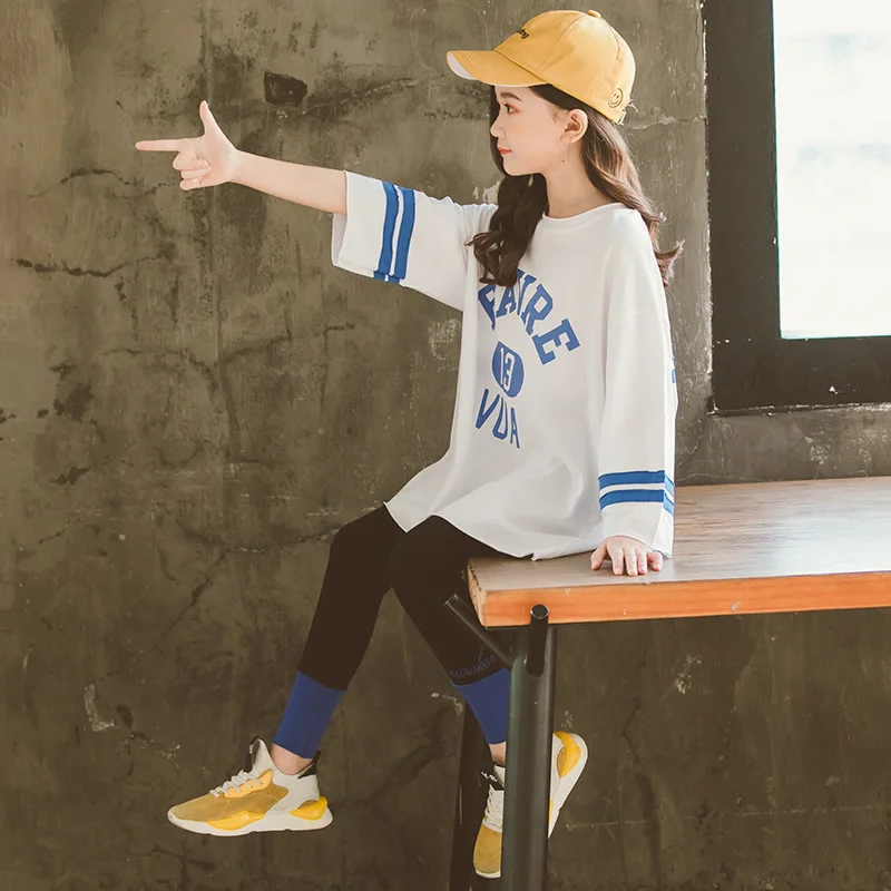 2019 комплект одежды для девочек подростков белый топ + леггинсы 2 предмета бутик