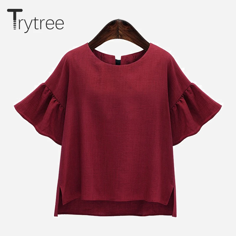 Женская офисная блузка Trytree красная однотонная из полиэстера Повседневная