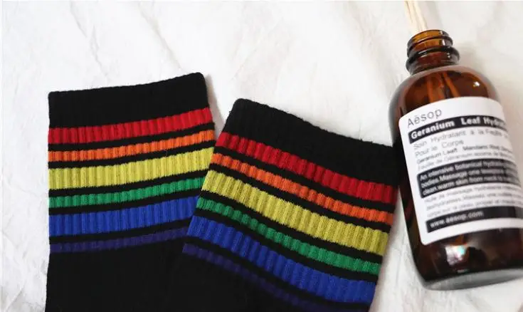 Новые летние Popsocket детские удобные хлопковые кавайные носки с радужным узором