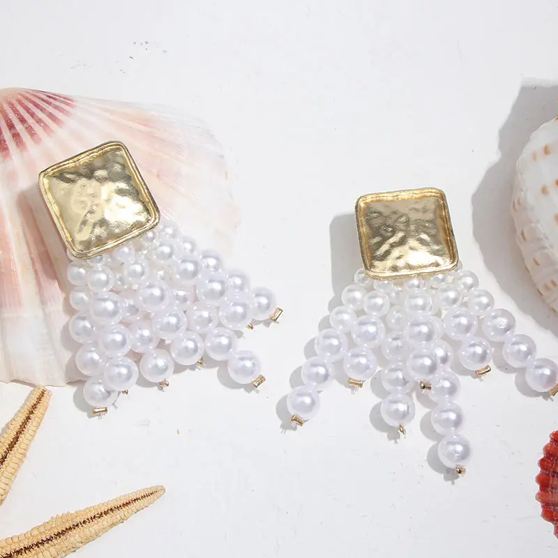 JUST FEEL Simulated Pearl Tassel Earrings Women Round Circle Gold Color Drop Dangle Wedding Bridal Party Indian Jewelry | Украшения и