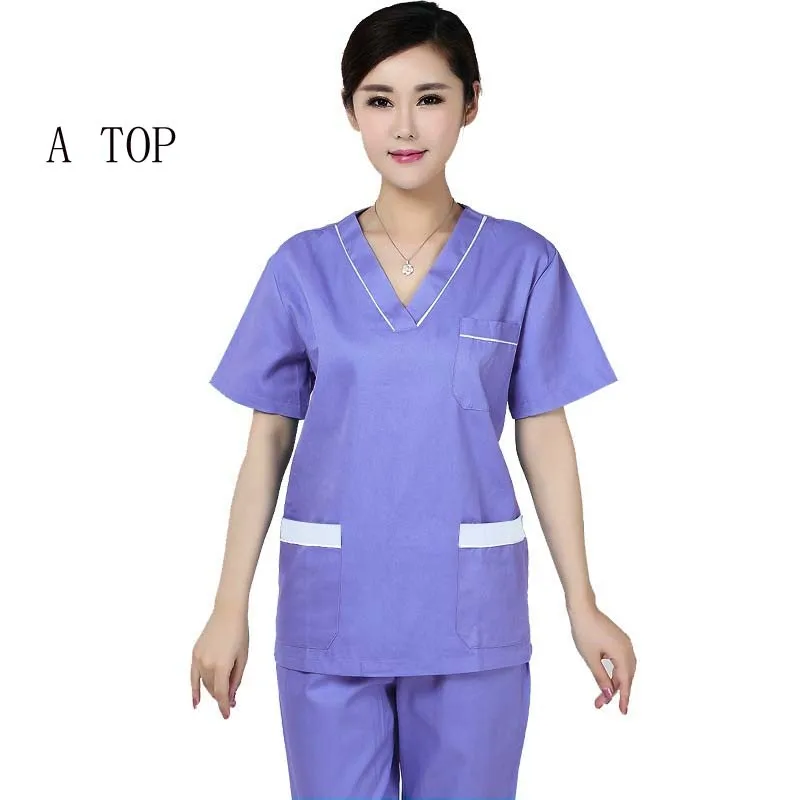 light purple top Женская мода на каждый день Топы Цвет блокировка дизайн форменной одежды для Топ с V-образным вырезом медицинская униформа для сотрудниц спа-салонов(только в верхней части - Цвет: light purple top