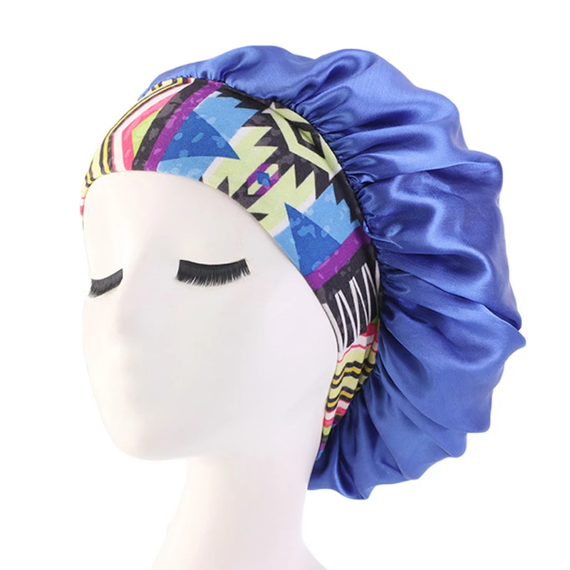 royal blue Удобная Женская мода широкий диапазон Атласная шапочка для волос Ночная шапочка для сна женский тюрбан колпак для сна - Цвет: royal blue