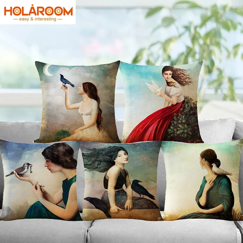 Наволочка с рисунком для девочек модный стиль квадратная хлопковая льняная