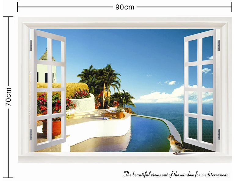 

Drop Shipping 3D Magical Fake Window natural View Scenery Wall Sticker beautiful view Viny Mural Decal wall decoration
