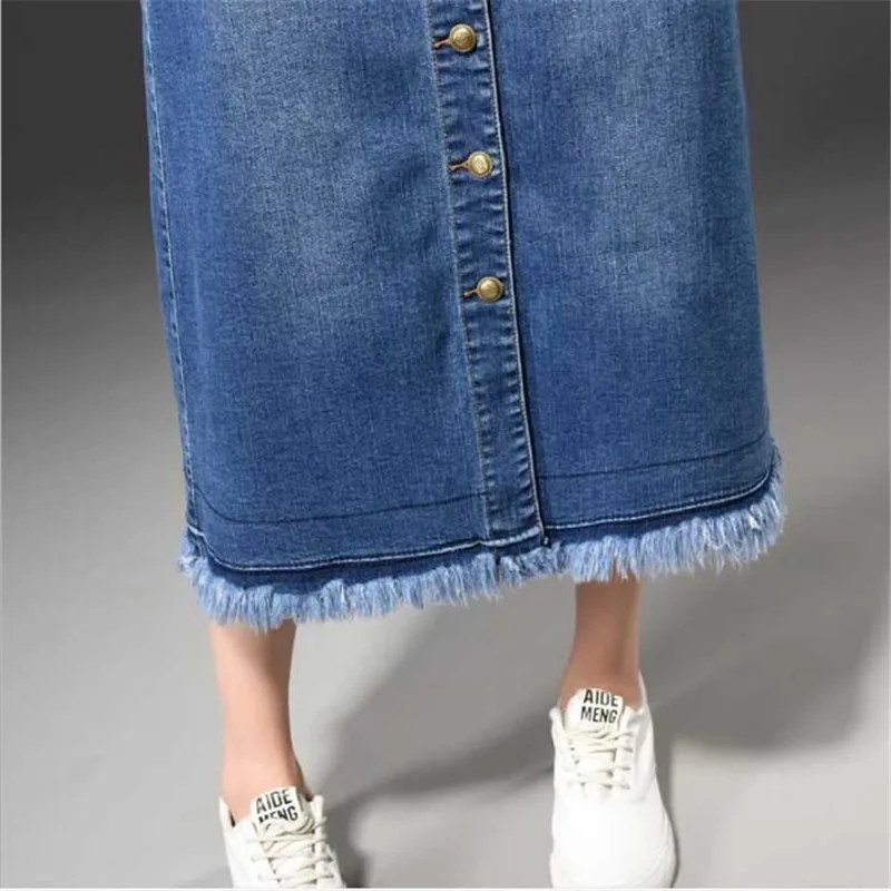 Tassel fringe buttoned denim skirt new summer female half length a word street tide people waist stretch | Женская одежда
