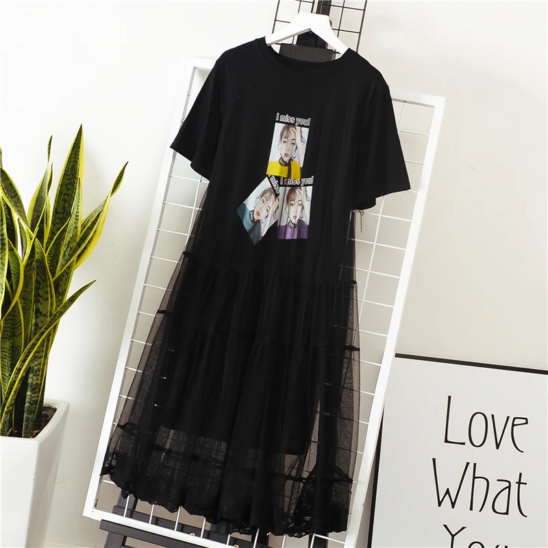 Женское кружевное платье-футболка с коротким рукавом Свободное длинное платье