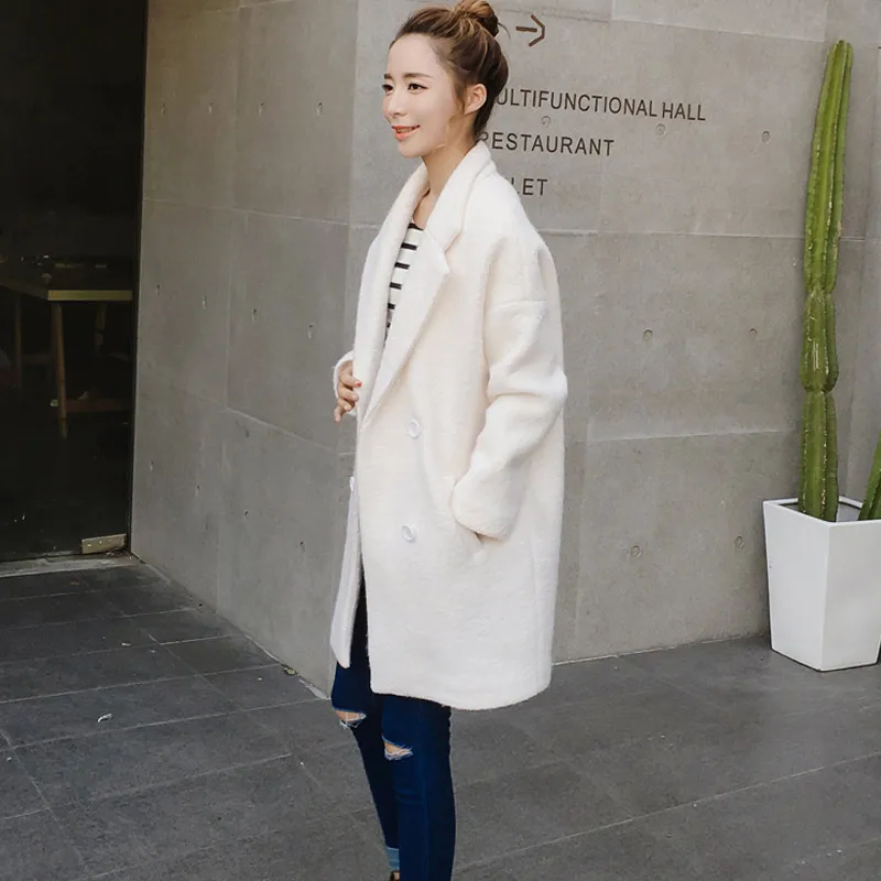 Женская шерстяная куртка в Корейском стиле длинная свободная на осень и зиму