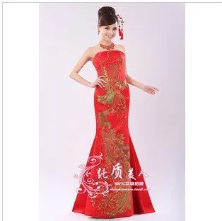 2013 new wind Chinese cheongsam dress wedding strapless fishtail skirt embroidered dress./A19-15 | Свадьбы и торжества