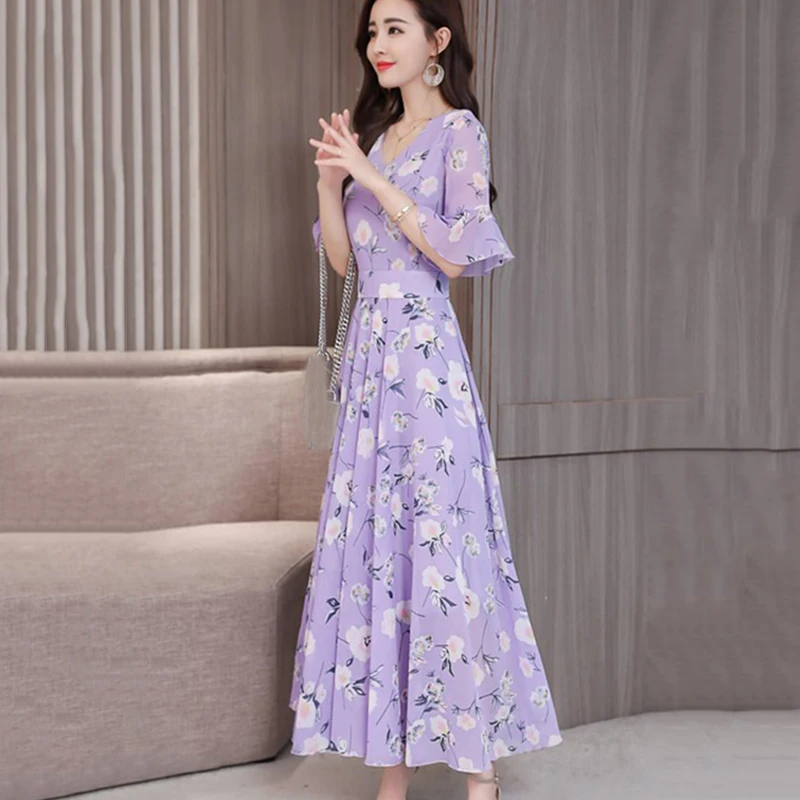 Женское длинное платье макси с цветочным рисунком летнее праздничное пляжное v