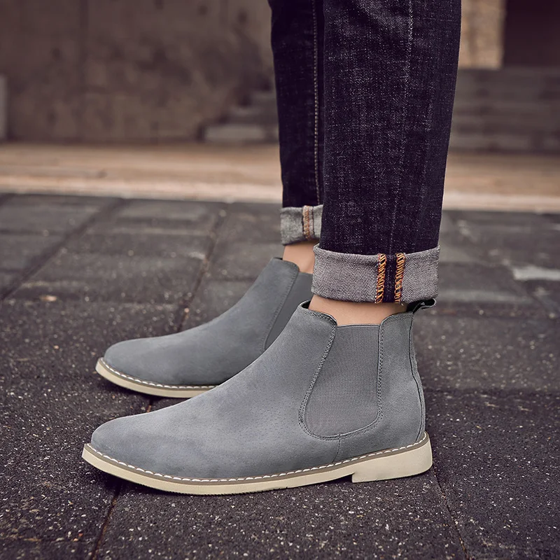 2018 мужские ботинки замшевые черные челси модельные туфли без шнуровки ботильоны