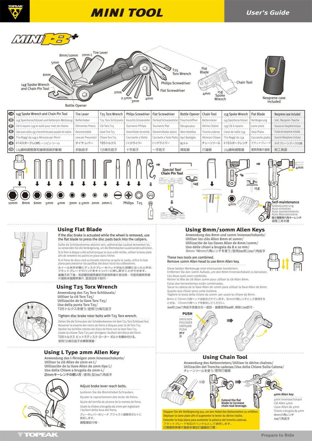 TOPEAK мини 18+ Плюс 19 многофункциональный инструмент для велосипеда с цепным выключателем и чехол TT2518 для велосипедной команды