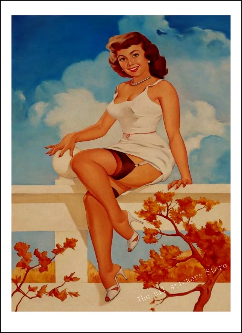 Вторая мировая война PINUP девушки классический ретро крафт-бумага плакат сексуальная девушка декоративная живопись военный Бар Кафе Декор для дома комнаты/809