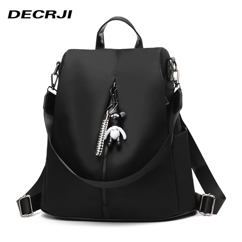 

DECRJI Women Shoulder Bag Backpack Female Multifunctional School Bags For Teenage Girls Waterproof Zipper Fashion Rucksack Black