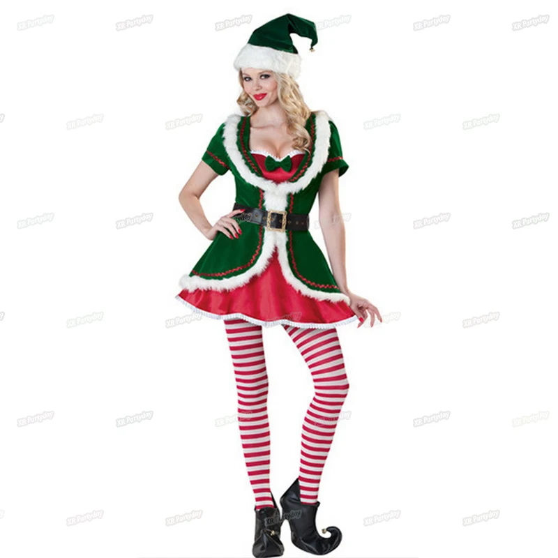 Green Women Adults Christmas Clow Elf Costume Cosplay Costumes Masquerade Party Dress Decoration New Year | Тематическая одежда и