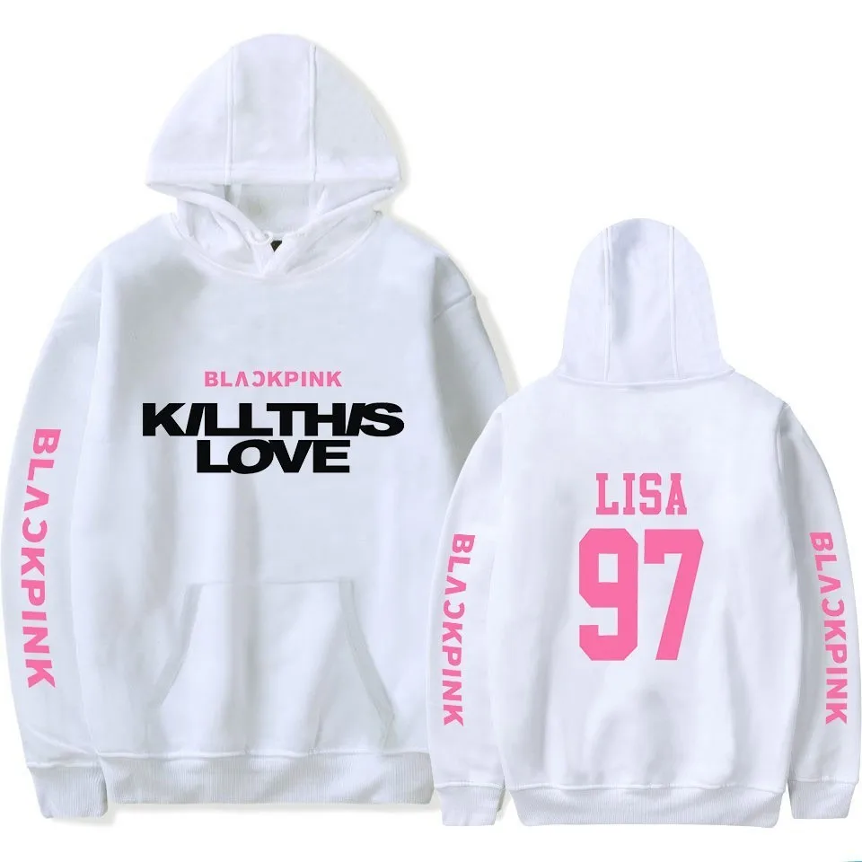 97 Lisa White Kpop Kill This Love Blackpink толстовка с альбомом Роза Лиза хип хоп розовая толстовка с капюшоном для мужчин и женщин толстовки свитера большого размера больше - Цвет: 97 Lisa White