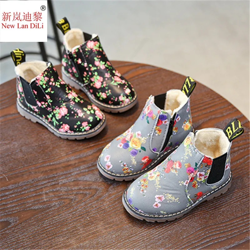 Детские ботинки для мальчиков и девочек цветочный Цветочный принт Ботинки Челси