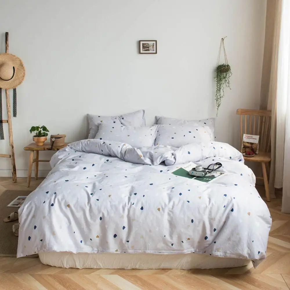 20192951 Pink Grey Yellow Hearts Bed Cover Duvet Cover Set Cotton Bedding Set Bedlinens Twin Queen King Flat Sheet Fitted Sheet - Цвет: 20192951