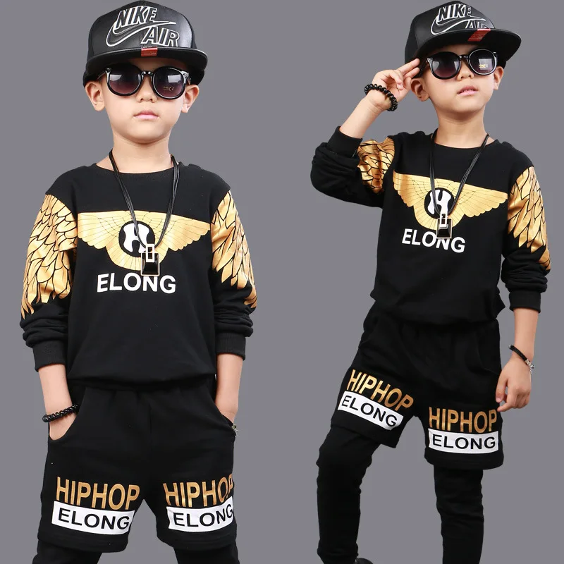 Wing Printed Boys Clothing Unisex Sets 3 Pieces Autumn Fashion Brand Sport Suit Sweatshirts & Harem Pants Hip Hop Kids | Детская