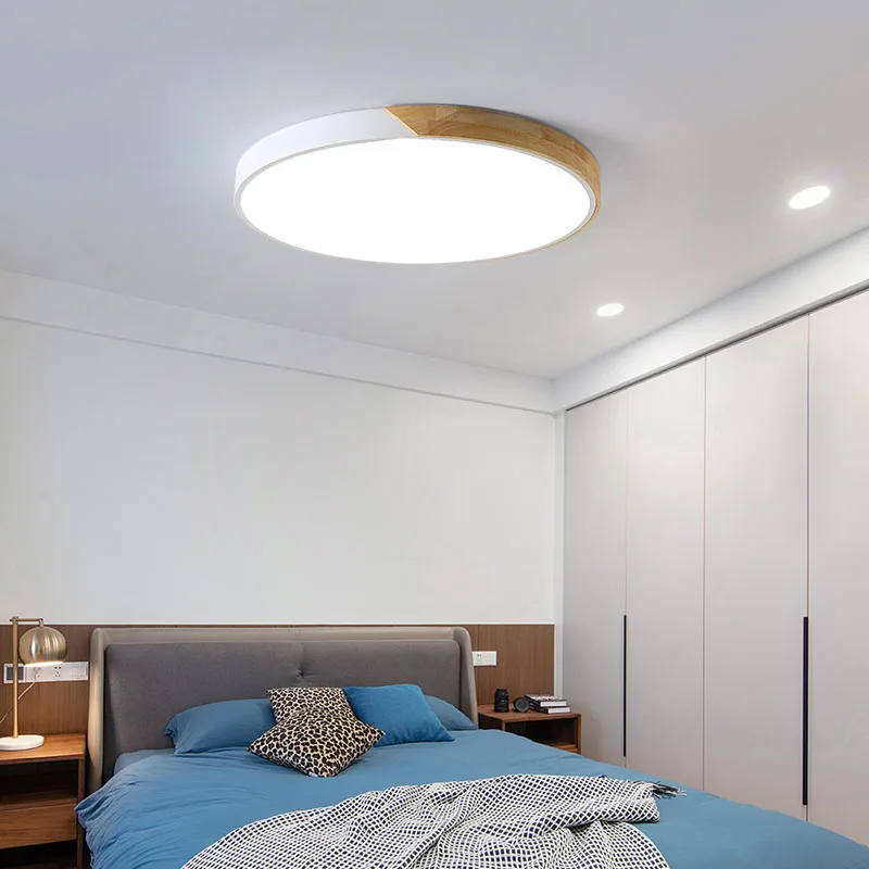 MDWELL-luces de techo Led modernas para dormitorio, sala de estar, estudio, lámpara de techo de madera, montaje en superficie, redondas, ultrafinas, 5cm