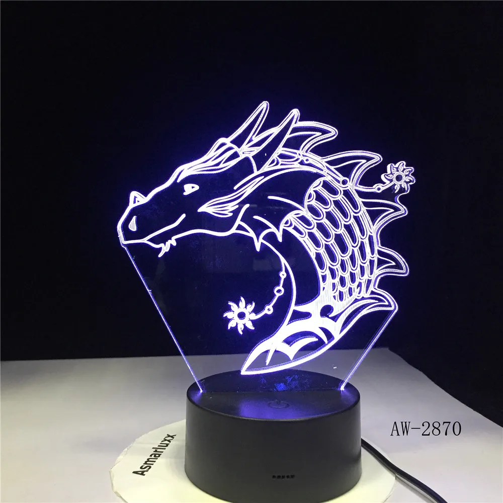Дракон 3D светодиодный Настольный светильник 7 цветов Изменение USB Ночник декор