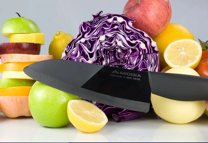 Middia 5 &quotзеркало Черное Лезвие Керамический нож Santoku для тонкой нарезки кухонных