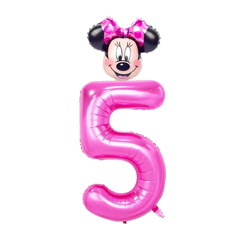 Minnie-5 2 шт./лот 40 дюймов розовый и голубой номер Фольга надувные шары Mickey воздушный шар "Минни" Рисунок От 1 до 5 лет детская футболка для мальчиков и девочек, День рождения деко - Цвет: Minnie-5