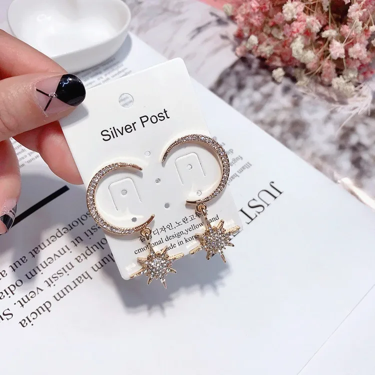 Moon star Полный cz серьги серебро 925 Сообщение гипоаллергенный неувядающий моды для