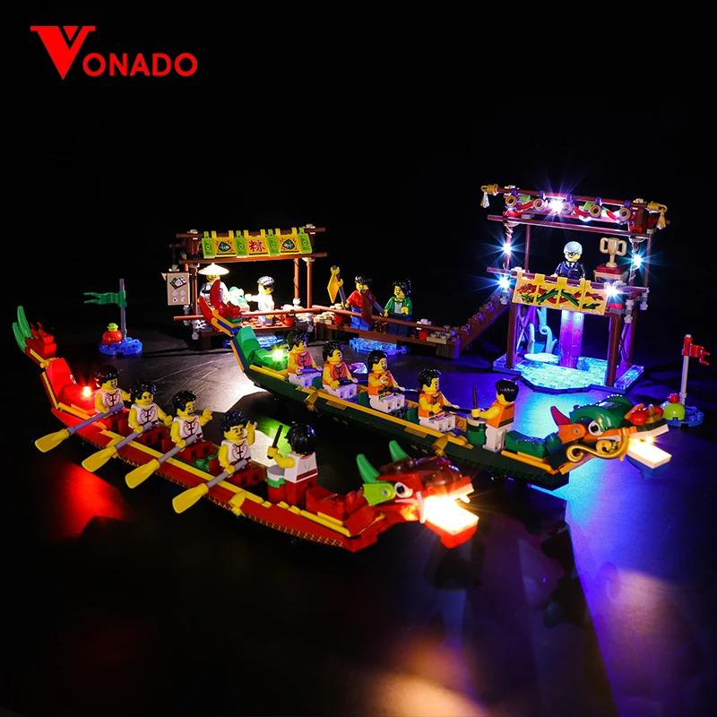 Vonado освещение строительный блок Lego 80103 китайский сезонный набор дракон лодка