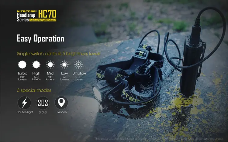 Налобный фонарь NITECORE HC70 CREE XM-L2 U2 светодиодный Макс. 1000LM дальность луча 180 м перезаряжаемый головной светильник для велосипеда головной светильник searh светильник