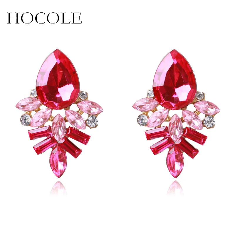 Женские серьги пусеты HOCOLE черные синие красный Хрустальный цветок 2018|crystal stud