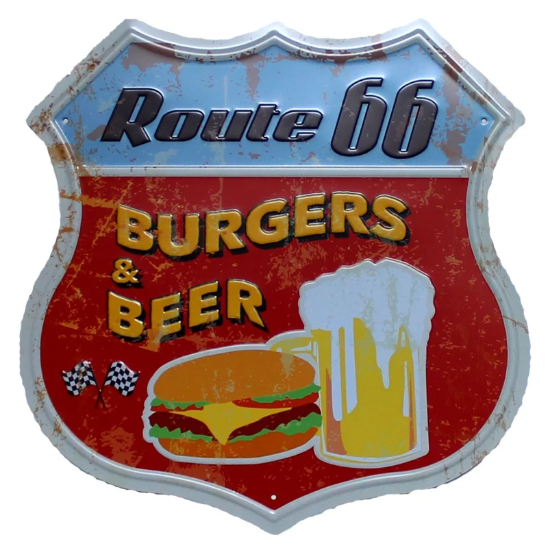 ROUTE 66 табличка металлическая винтажная нестандартная Оловянная вывеска