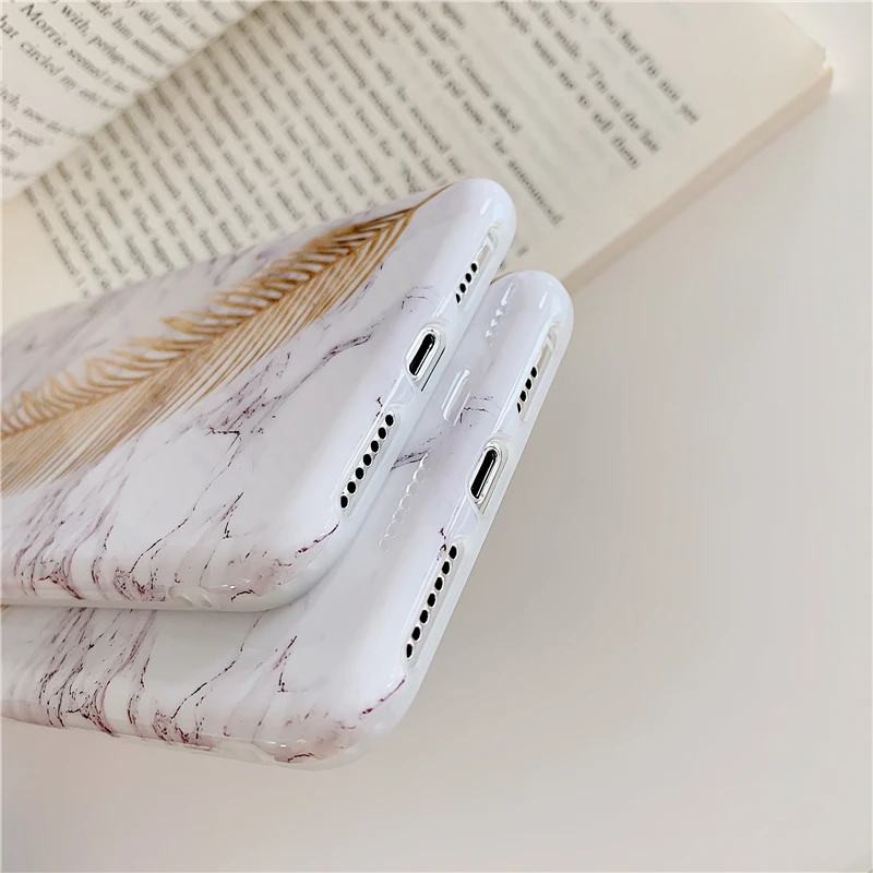 KEXIN Phone Case For iPhone XS MAX XR X Funny Gold Feather Gray Marble Design 7 8 6S Plus Anti-knock Soft Back Cover |