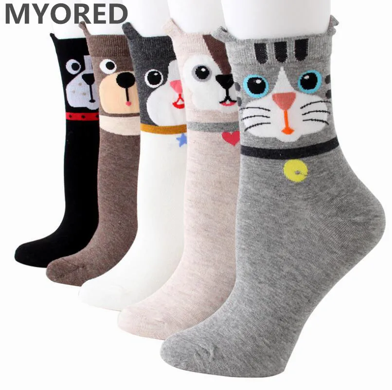 Носки MYORED с рисунками животных женские хлопковые короткие носки без пятки летние