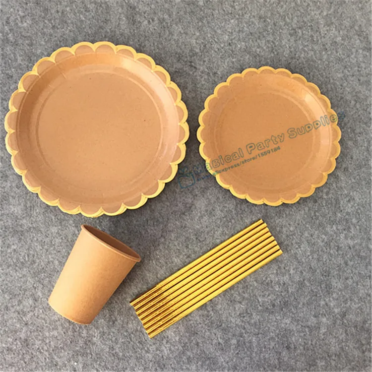 24 набора крафт бумаги посуда Фольга Золотой Гребешок бумажная тарелка бумага