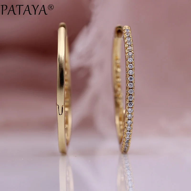 PATAYA, новинка, полые кружевные круглые Висячие серьги для женщин, вечерние ювелирные изделия, 585, розовое золото, белый натуральный циркон, свадебные серьги