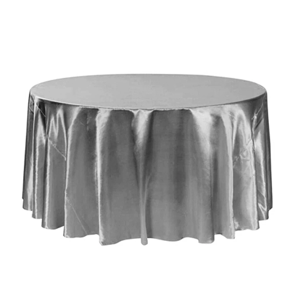 silver Горячая 1 шт. 57''90'120'' скатерть твердая круглая атласная Скатерть для рождества Свадебная вечеринка в отеле Ресторан Банкетный Декор - Цвет: silver
