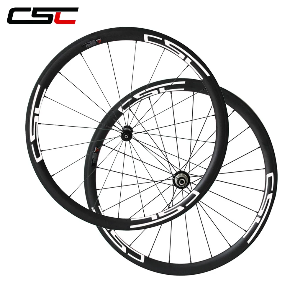 

CSC Road bike wheelset 700C full carbon 38mm clincher wheels 23mm width Powerway R36 hub cn 424 Pillar 1420 sapim aero spoke