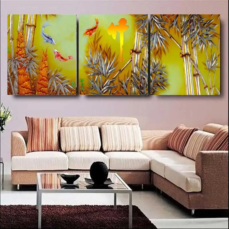 Без рамки 3 панели современный лимонно зеленый натуральные цветы живопись на