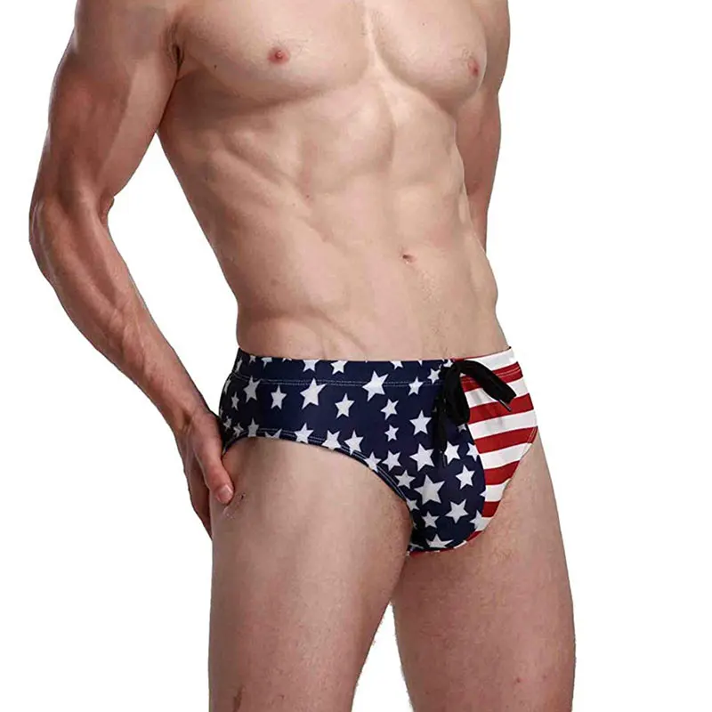 American Flag Swimwear Mens Stars Low Rise Swim Briefs Trunks USA Flag Underwear Sexy Beach Bikini Swimsuit Swimming Surf Shorts
