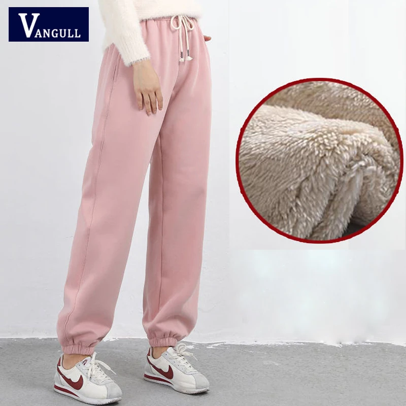 Pink Vangull Вельветовые женские штаны, плотные штаны-шаровары с эластичной резинкой на талии,, зимняя Корейская версия, новая уличная одежда со шнуровкой, теплые штаны - Цвет: Pink