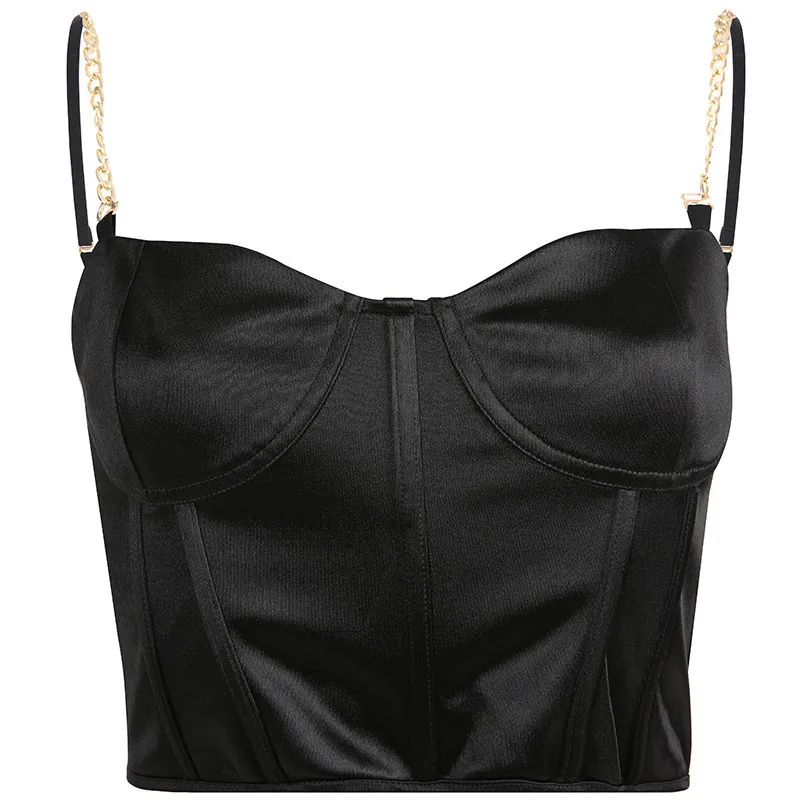 Black Camis SUCHCUTE модные Лоскутные женские топики с цепочкой на ремешке Весна BacklessCrop топы Харадзюку черные топики летние топики - Цвет: Black Camis