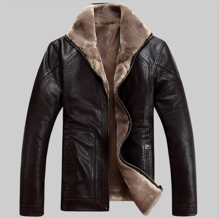 

Casual design sheepskin short jacket Fur Faux Leather Jacket Men Jacket Warm Fleece Winter Leather clothing male fur outerwear
