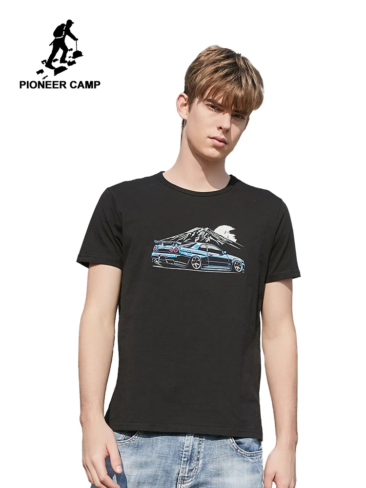 Мужская футболка Pioneer Camp брендовая из 100% хлопка с принтом машины ADT906190 | одежда