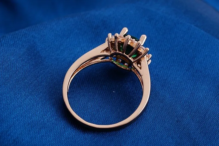 Yunkingdom Bague Femme новое розовое золото цвет ювелирные изделия Anel Feminino Зеленый Циркон Кристалл классические обручальные кольца H2503