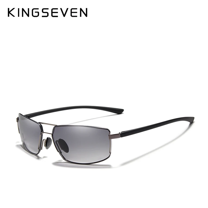 KINGSEVEN, фирменный дизайн, UV400, солнцезащитные очки, градиентные, для мужчин и женщин, для вождения, мужские, квадратные, солнцезащитные очки, из нержавеющей стали, Oculos Gafas - Цвет линз: Gun Gray