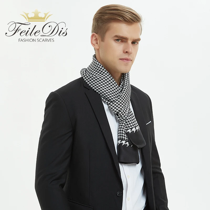 

[FEILEDIS] 2019 клетчатые мужские шелковые шарфы модные аксессуары осень-зима мужские длинные шелковые шарфы Cravat 170*30 см ASN02