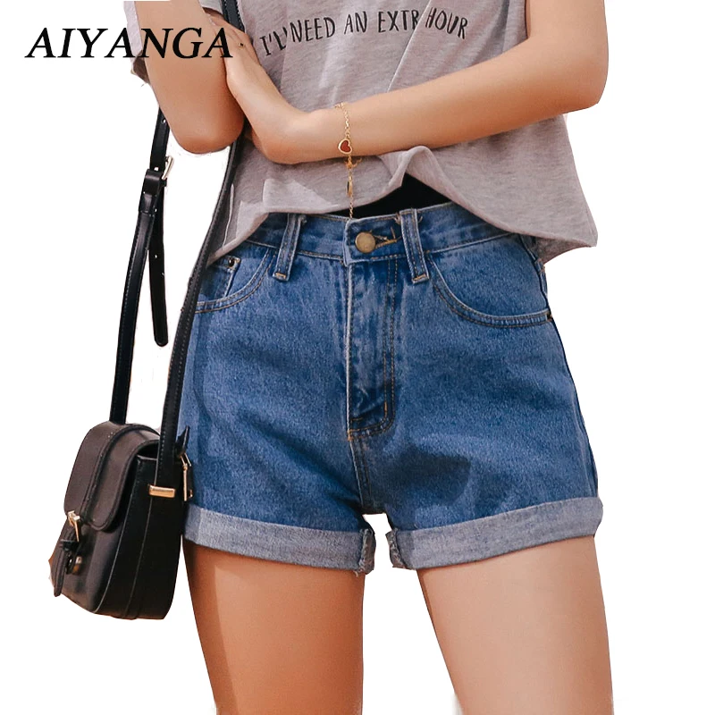 

Denim Shorts For Women 2018 Summer New Trendy Casual Womens High Waist Shorts Roll Up Hem Denim Short Pants Girls Blue Beige