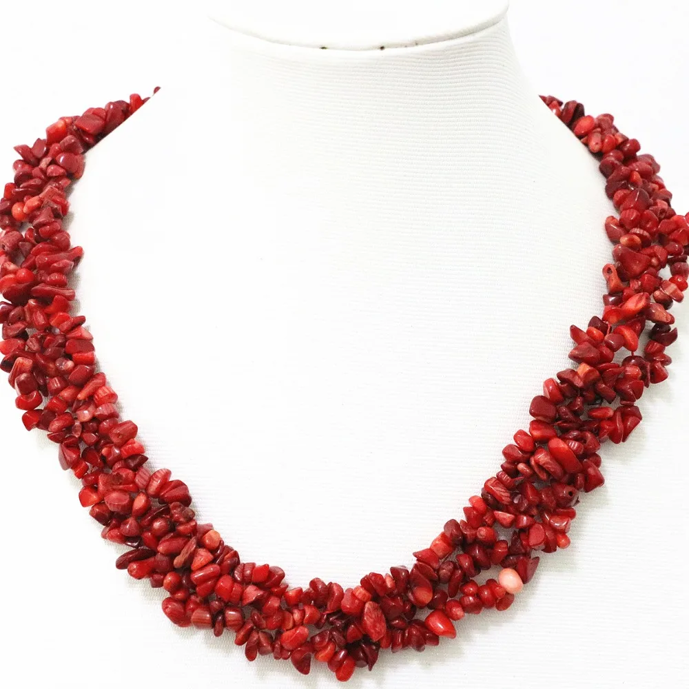 

Charms red natural coral stone 9x11mm irregular gravel chips beads chains necklace for women elegant jewelry making 18inch B522